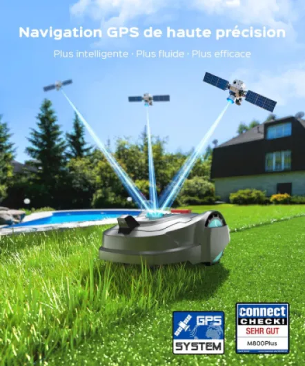 M800Plus Robot Tondeuse sans Fil Périphérique, 800 m², Positionnement GPS + Vision IA, Tondeuse Robot sans Câble, Mode de Tonte en U, Détection de 150 Obstacles, Recharge Automatique, App Gris fumé