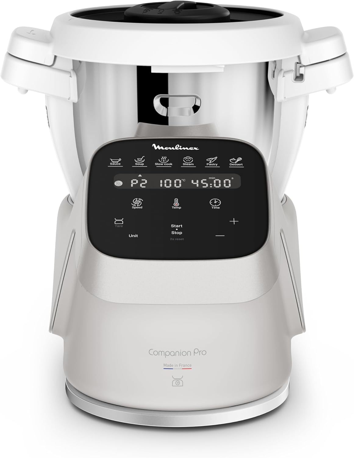 Robot cuiseur, Capacité 4,5 L, 15 modes, Mode manuel, Balance intégrée, Silencieux, Application Moulinex, Recettes illimitées, Fabriqué en France, Companion Pro, HF850BF0