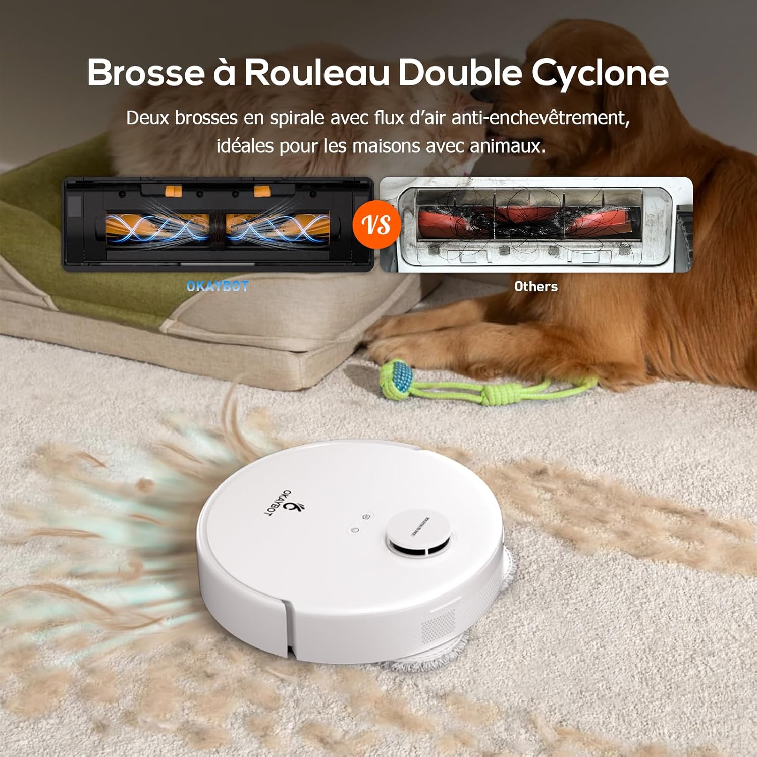V3 Robot Aspirateur Laveur, Serpillières Auto-Nettoyantes & Relevables, Séchage à l’Air Chaud, Brosses Zero-Enchevêtrement, Aspiration 8000Pa, Navigation LiDAR, Idéal Poils d’Animaux & Tapis