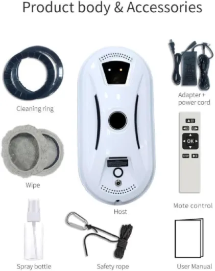 RoboClean d'Osmo Robots Laveur De Vitre,Nettoyeur De Vitres Automatique,doté d'une Chiffon De Nettoyage, Télécommande, Cordon De Sécurité pour Toutes Les Surfaces Lisses (1pc)