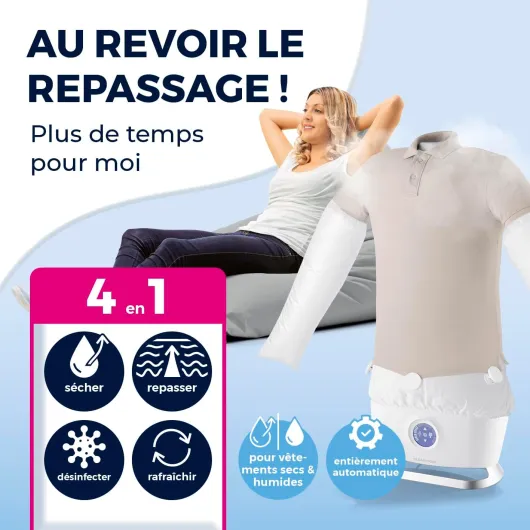 CLEANmaxx Repasseur de chemises automatique PRO STEAM avec fonction vapeur & écran tactile - Pour chemises & chemisiers - Réduit les odeurs, désinfecte, lisse, sèche & rafraîchit Pro Steam Blanc