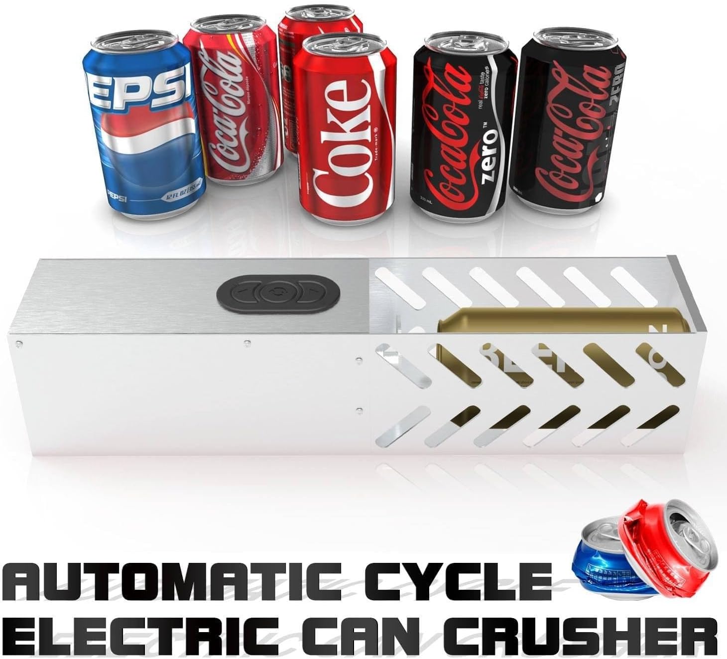 Broyeur de canettes électrique automatique - Compacteur de déchets mural pour canettes en aluminium de 355 ml à 473 ml, idéal pour le recyclage des canettes de seltzer, de soda, de cola et de bière