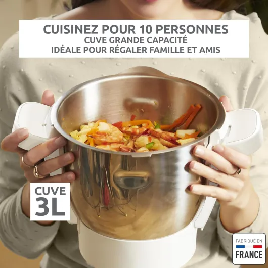 Companion, Robot cuiseur, 14 fonctions, Cuve 3L, Capacité XL 10 personnes, Cuire, Mélanger, Hacher, Silencieux, Compatible lave-vaisselle, Fabriqué en France, Gris, HF8408F1