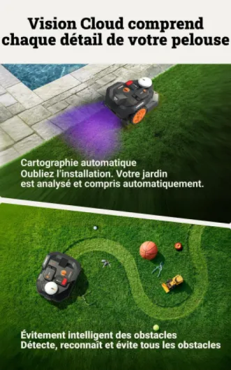 Vision Cloud 2WD Robot Tondeuse WR304E, sans Fil périphérique, jusqu'à 400 m² (évitement d'obstacles par IA, Navigation VSLAM + RTK Cloud, cartographie Automatique, contrôle Via l'application) 400 m² 2WD - Robot tondeuse