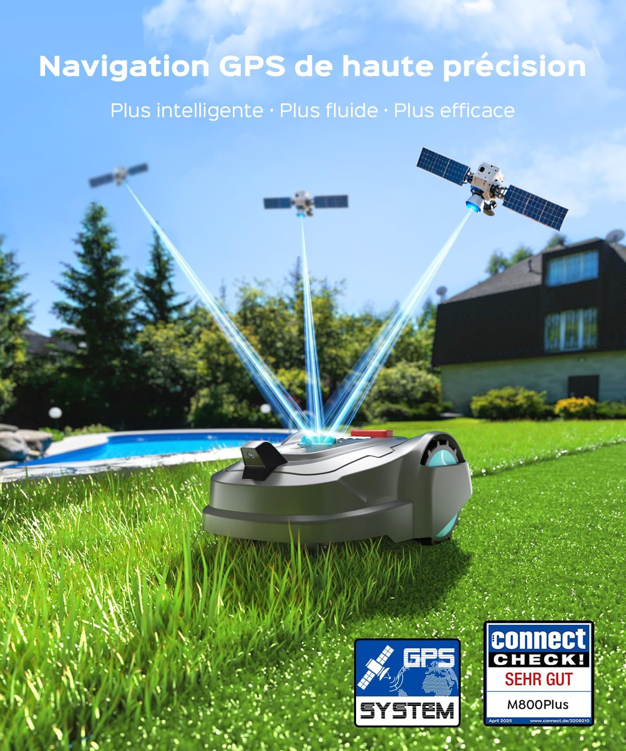M800Plus Robot Tondeuse sans Fil Périphérique, 800 m², Positionnement GPS + Vision IA, Tondeuse Robot sans Câble, Mode de Tonte en U, Détection de 150 Obstacles, Recharge Automatique, App Gris fumé