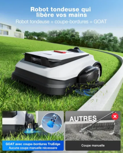 Goat A1600 LiDAR Pro Robot Tondeuse sans Fil, 1600 M², Navigation Dual-LiDAR 360°, Cartographie Automatique, Évitement d'obstacles 3D par IA, Charge Ultrarapide, Montée des Pentes de 50%