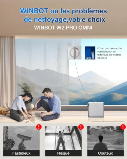 WINBOT W2 Pro Omni Robot Nettoyeur de vitres avec Station Multifonction, se Recharge Pendant Le Fonctionnement, buse à Triple Embout, système de Protection à 12 Niveaux