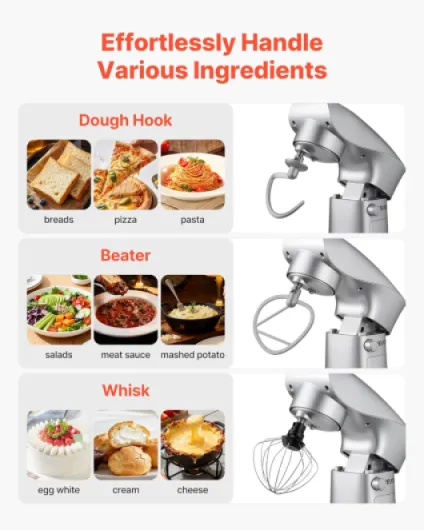 Robot Pâtissier 4,2 L, Batteur sur Socle 1500 W, Mixeur à Pâte 10 Vitesses et Fonction Pulse, Bol en Inox, Tête Inclinable, avec Crochet Pétrisseur, Fouet et Batteur, pour Mélange Pétrissage 4.2L