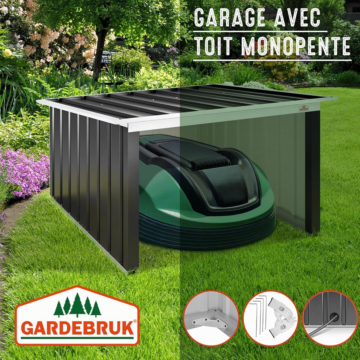 ® Abri Robot Tondeuse 89x90x54cm Toit monopente Pliable métal résistant intempéries 4X piquets Terre Garage Outillage carport Jardin Anthracite 89x90x54cm Anthracite