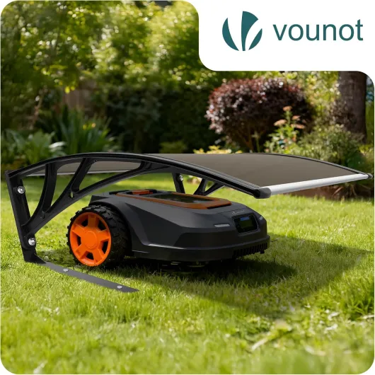 ® Garage de Tondeuse Robot 104x80x45 cm Abri pour Robot avec Pied en Métal Tondeuse Protection Exterieur Contre Pluie UV et Intemperies Toit Rigide pour Jardin Pelouse Marron Foncé