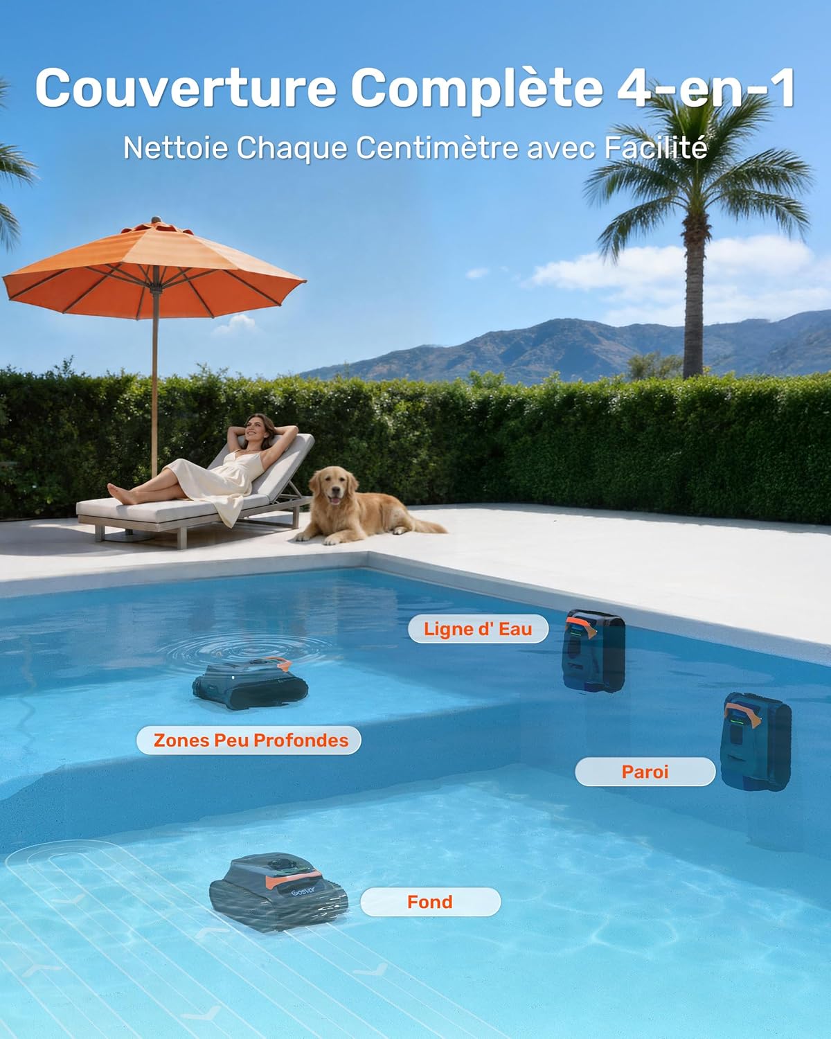 Gosvor LiteVac G1 Robot Piscine Fond et Parois, 6,9 kg Ultra Léger, Jusqu’à 200 Min d’Autonomie, Double Filtration, Navigation Intelligente & App, pour Piscines Jusqu’à 200 m², Orange